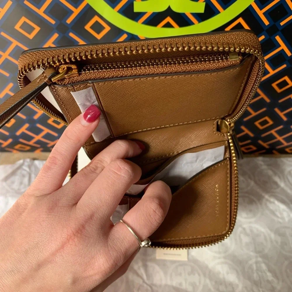 Tory Burch Emerson Medium Wallet Moose Brown Tan Gold